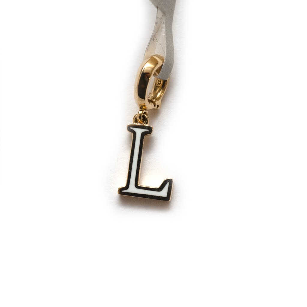 Pre-owned David Yurman 8mm Petite Gold & Enamel L Initial Pendant Charm Enhancer In Yellow White