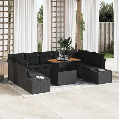 vidaXL Garden Dining Set with Cushion Manual 10 pcs Black and Brown