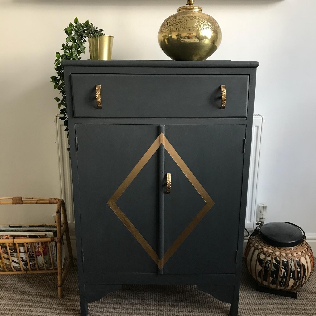 Vintage Graphite Grey Tall boy, Linen Cupboard / Upcycled in St