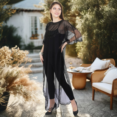 Beach Wear Style Transparent Material Elegant Hand Work Poncho Shrug Dress Top
