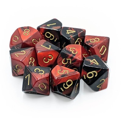 Набор кубиков Chessex Gemini Черно-красный/золотой D10 (10)