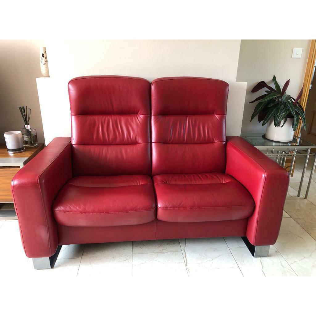 Red leather two seater stressless sofa in Oadby, Leicestershire Gumtree
