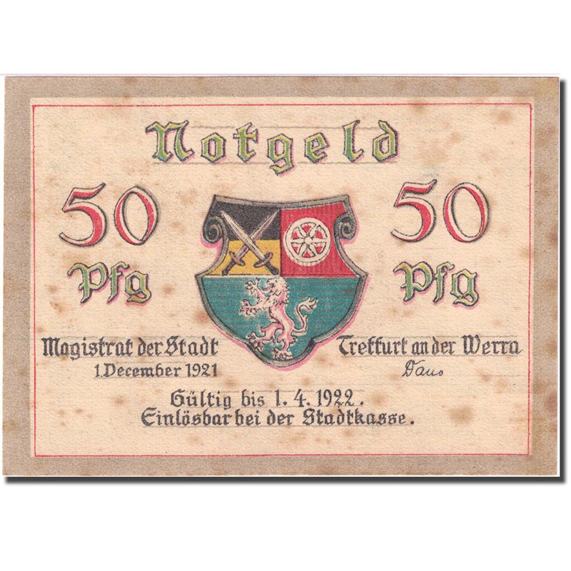 [#273379] Billet, Allemagne, Treffurt, 50 Pfennig, Mairie 1922-04-01, Sup Mehl 1