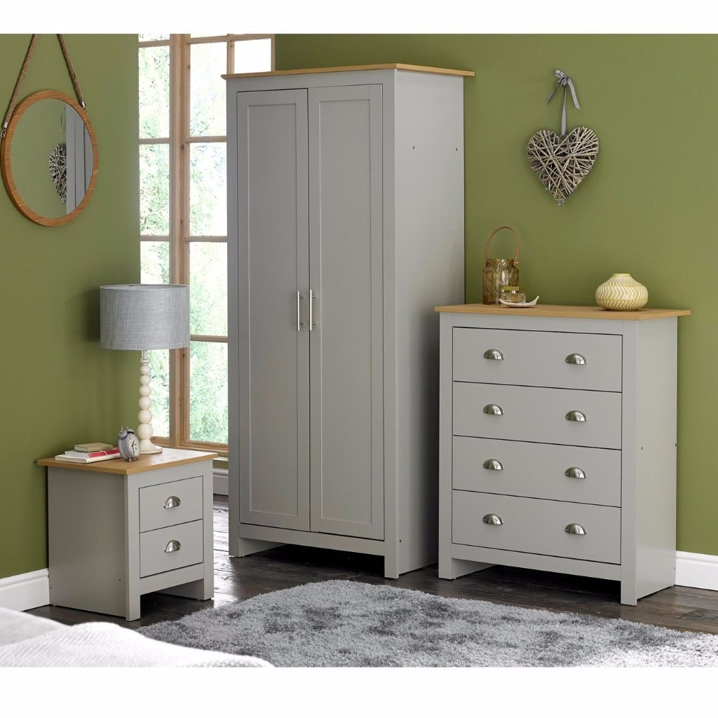 Brand New Grey Lancaster Bedroom 3 Piece Set Wardrobe Chest of Drawers