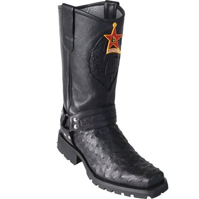 Pre-owned Los Altos Boots Los Altos Black Genuine Ostrich Motorcycle Biker Western Cowboy Boot Ee