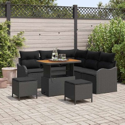 vidaXL Garden Sofa Set with Cushion with Storage 8 pcs Black