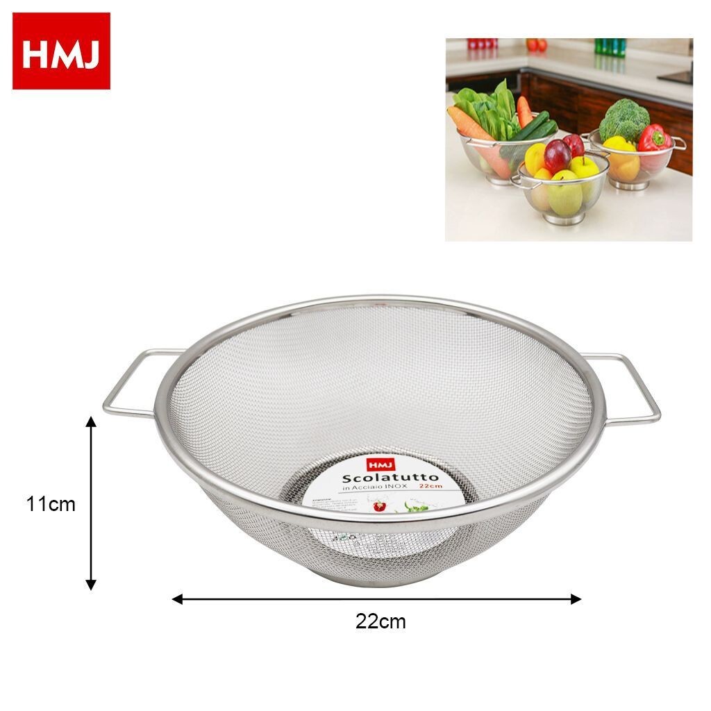 Cestino Cestello Colino Setaccio Rotondo Scola Pasta Verdura Con Manici 22cm hmj
