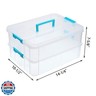 JUXYES 2-Tiers Stack Carry Storage Box With Handle, Transparent Stackable Storage Bin With Handle Lid Latching Storage Container for School and Office Supplies (Blue)