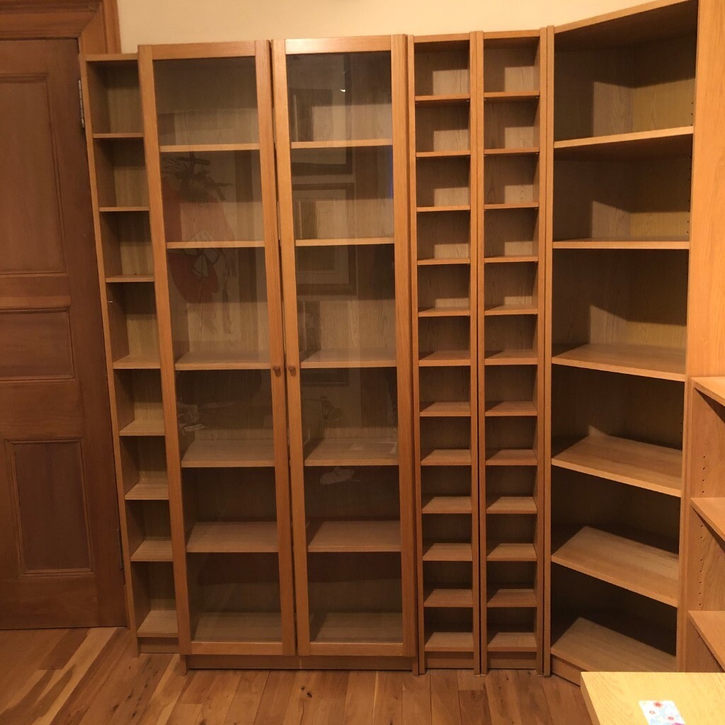 Ikea Billy Double Glass Door Book Case/Storage Unit Oak Effect in