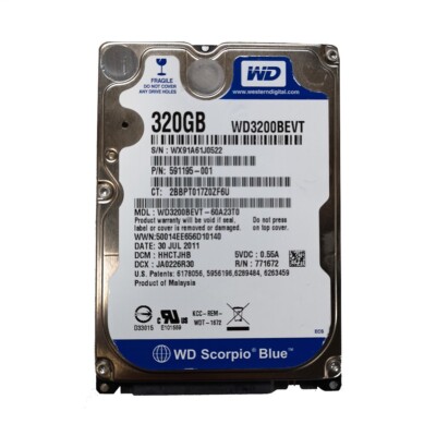 Western Digital 320GB WD3200BEVT 5400RPM 8MB SATA2 2.5'' Laptop HDD Hard Drive