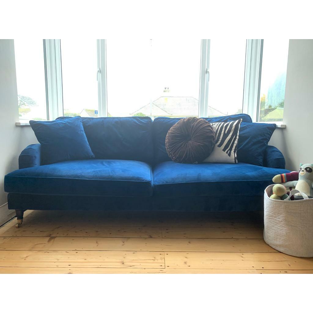 Blue Velvet Sofa | in Liskeard, Cornwall | Gumtree