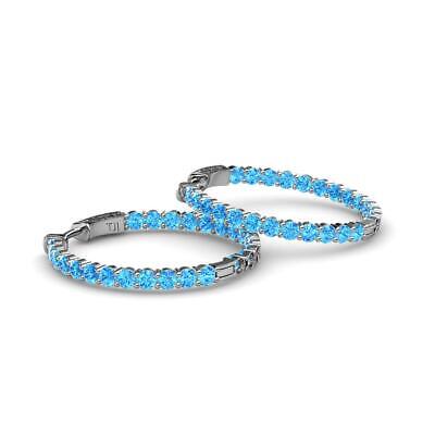 Pre-owned Trijewels Blue Topaz Inside-out Womens Hoop Earrings 1 3/4 Ctw 14k White Gold Jp:37652