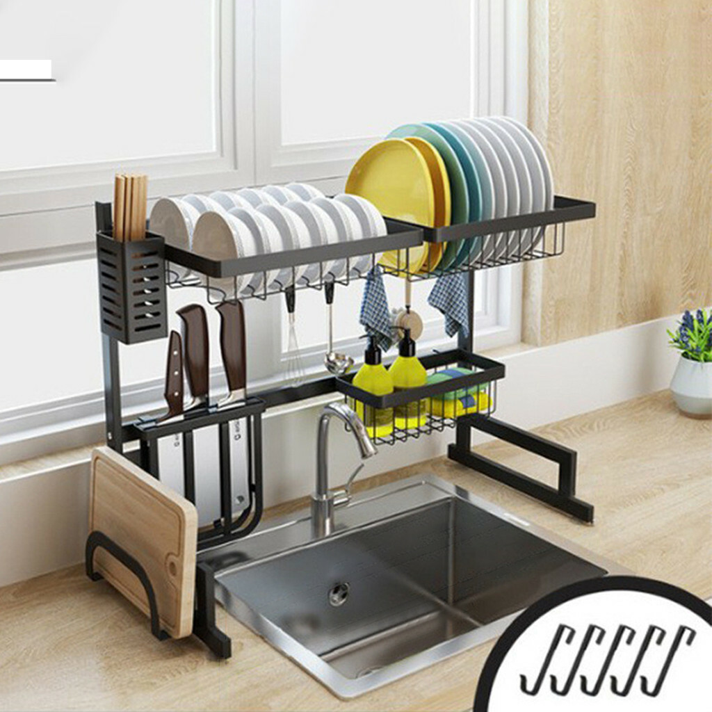 Over Sink Dish Drying Rack Stainless Steel Cutlery Drainer Kitchen Shelf US