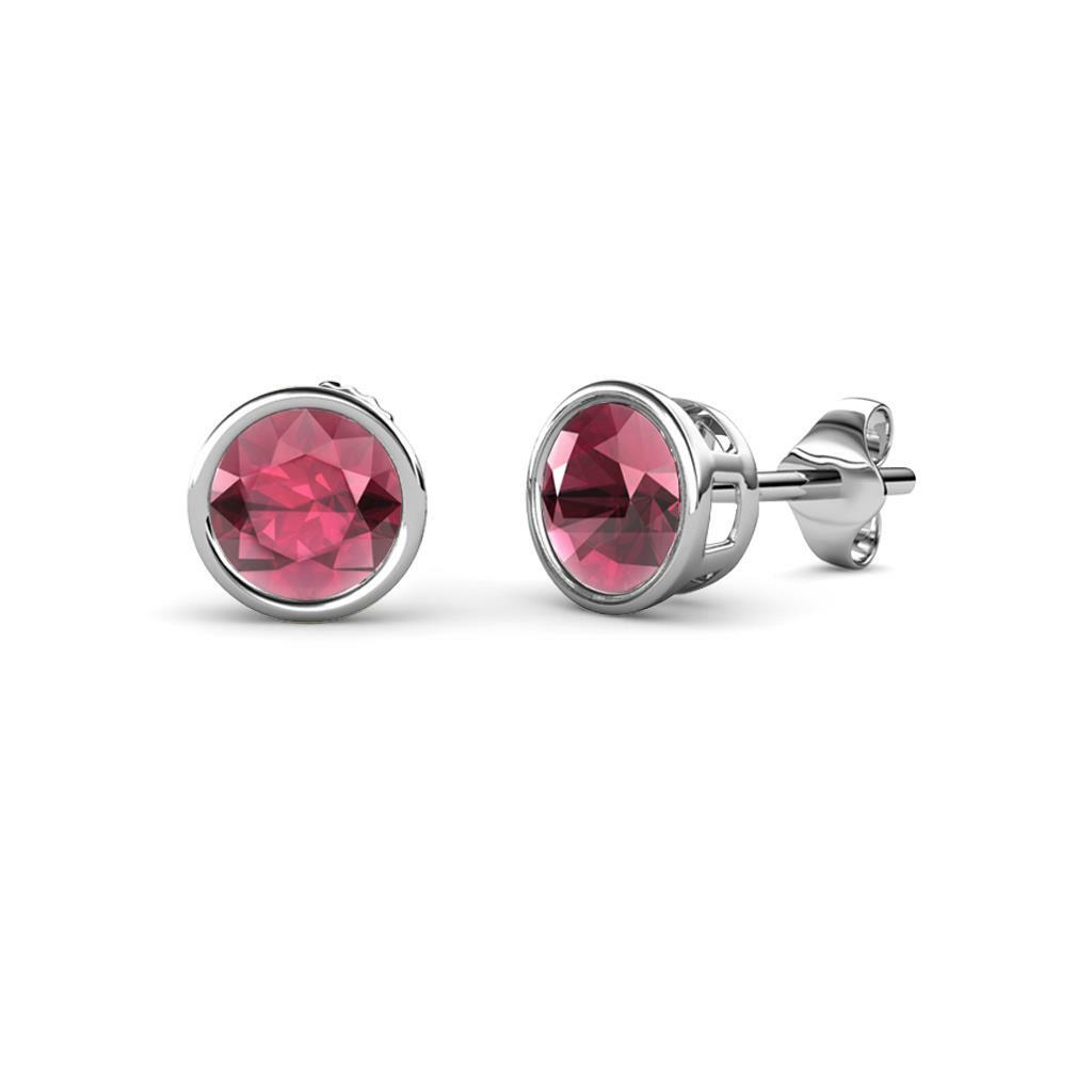 Pre-owned Trijewels Rhodolite Garnet 4mm Bezel Solitaire Stud Earrings 0.63 Ctw 14k Gold Jp:64596 In Red-violet