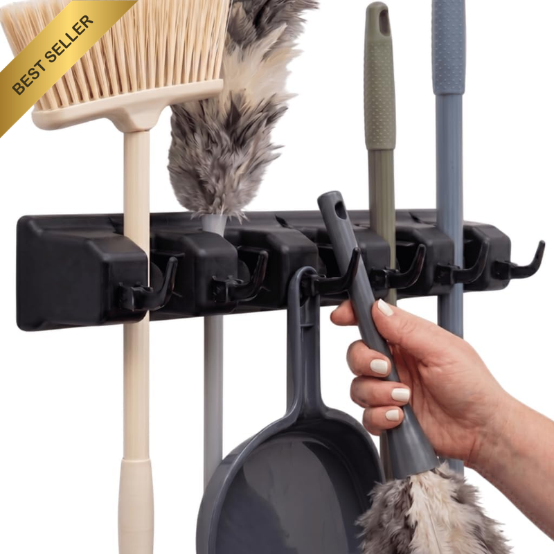 Broom Holder & Wall Mount Garden Tool Organizer - Home Laundry Room, Kitchen, Cl