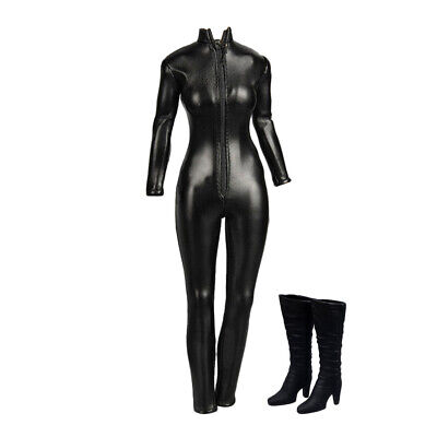 1/6 Female Boots High Heel PU Leather Jumpsuit for 12'' Hot Catwoman Figure