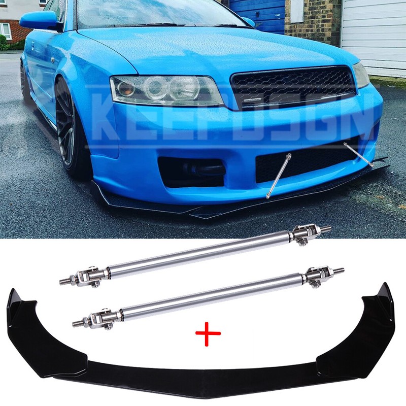 For AUDI A3 A4 A5 A6 A7 S3 S4 S5 Front Bumper Lip Spoiler Splitters + Strut Rods
