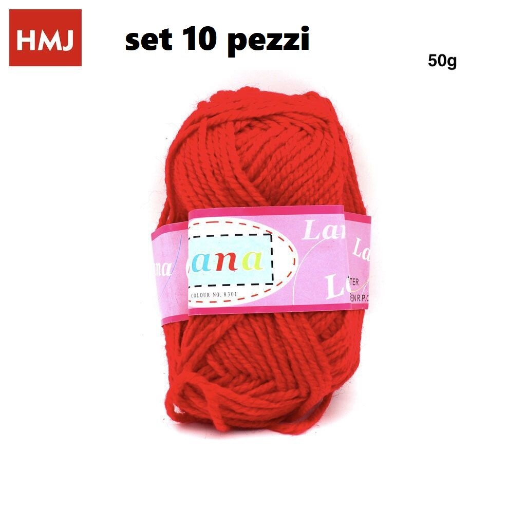 Set 10 Pz Gomitoli Matassa Filato Lana Uncinetto Cucito Ricamo Rosso 50gr hmj