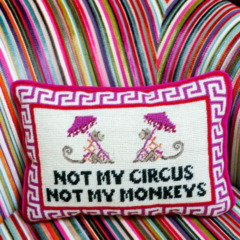 Needlepoint Decorative Throw Pillow - Not My Circus Not My Monkeys, Small Embroi