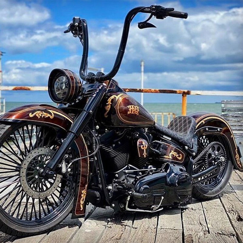 Set Specchietti NERI X HARLEY Sportster Iron Dyna Softail Electra Bobber Cafèrac - 7