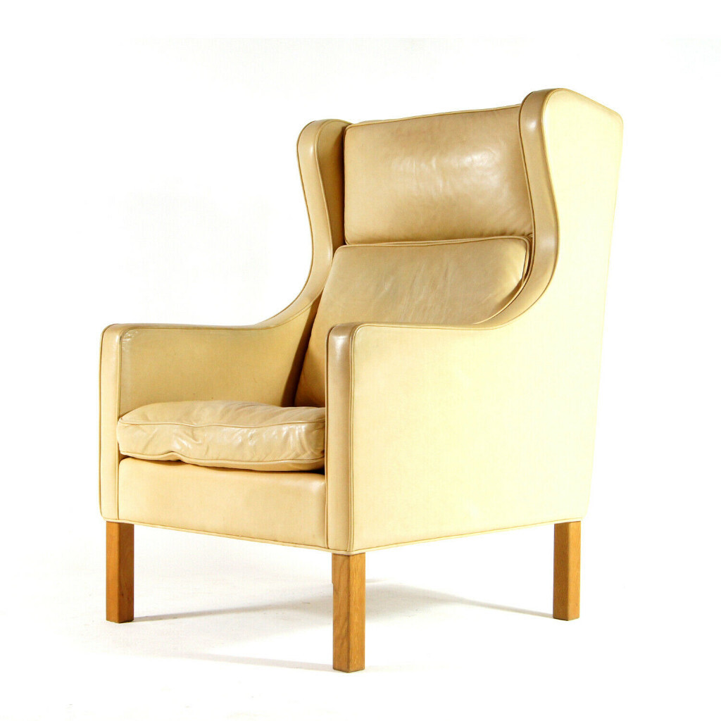 Retro Vintage Danish Oak & Leather Lounge Wingback Chair Armchair 70s