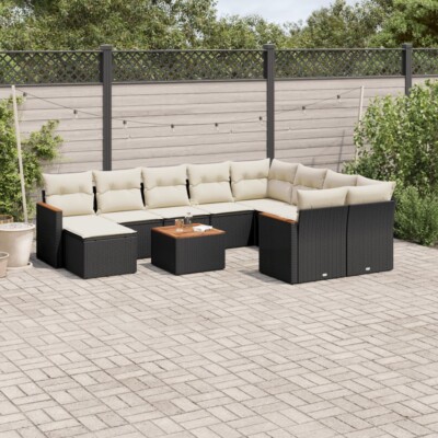 vidaXL 11 Piece Garden Sofa Set with Cushions Black Poly Rattan