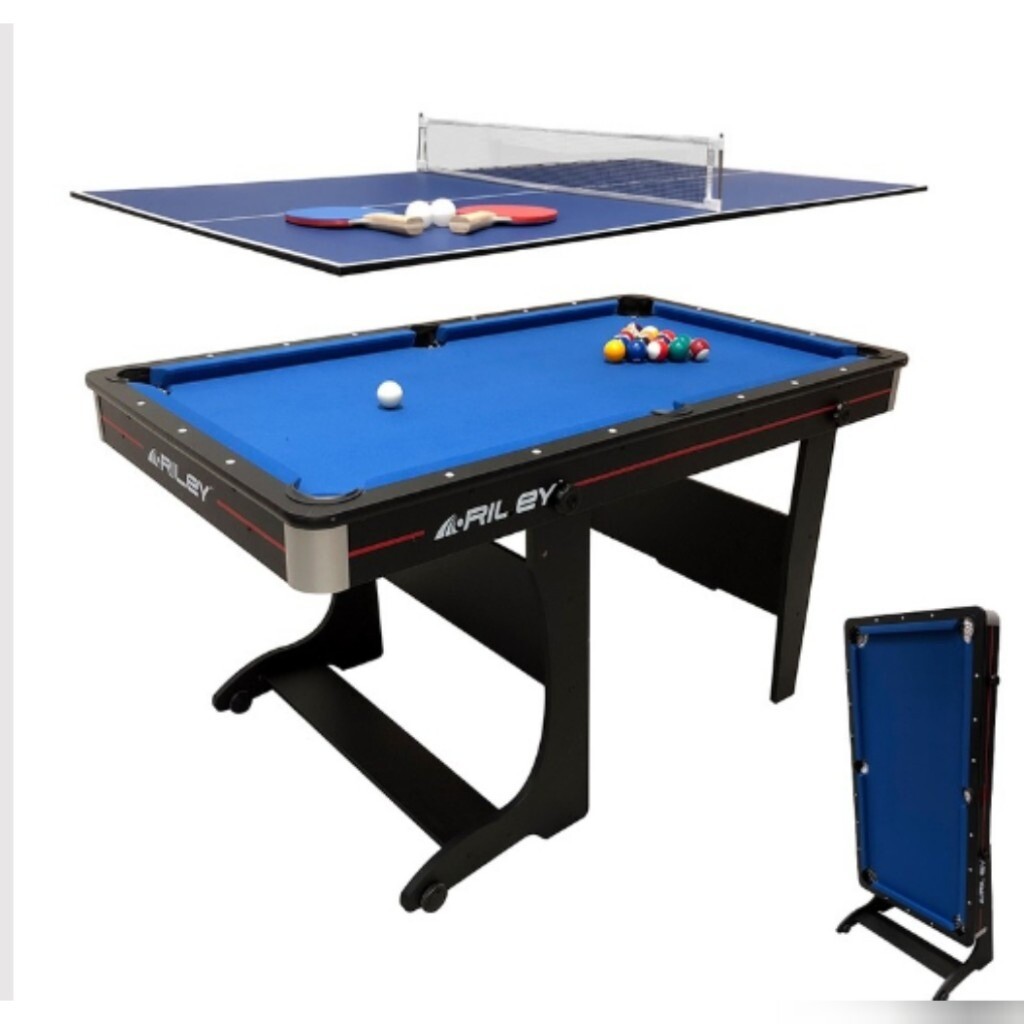 5ft vertical folding pool table by Riley with table tennis top in