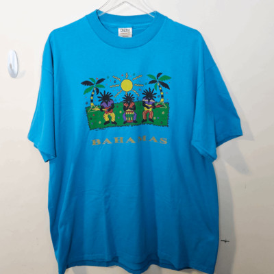 Vintage Singke Stitch Bahamas Short Sleeve Shirt Men's Blue Size 2XL
