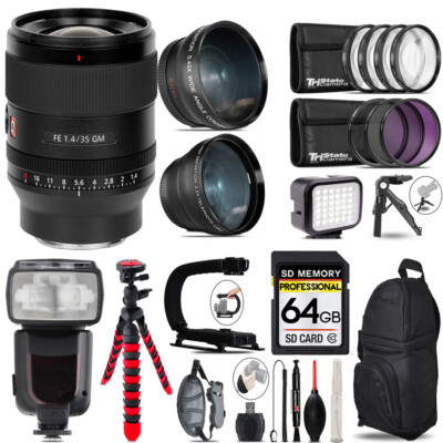 Sony FE 35mm f/1.4 GM Lens + LED Light + Tripod-64GB Accessory Bundle