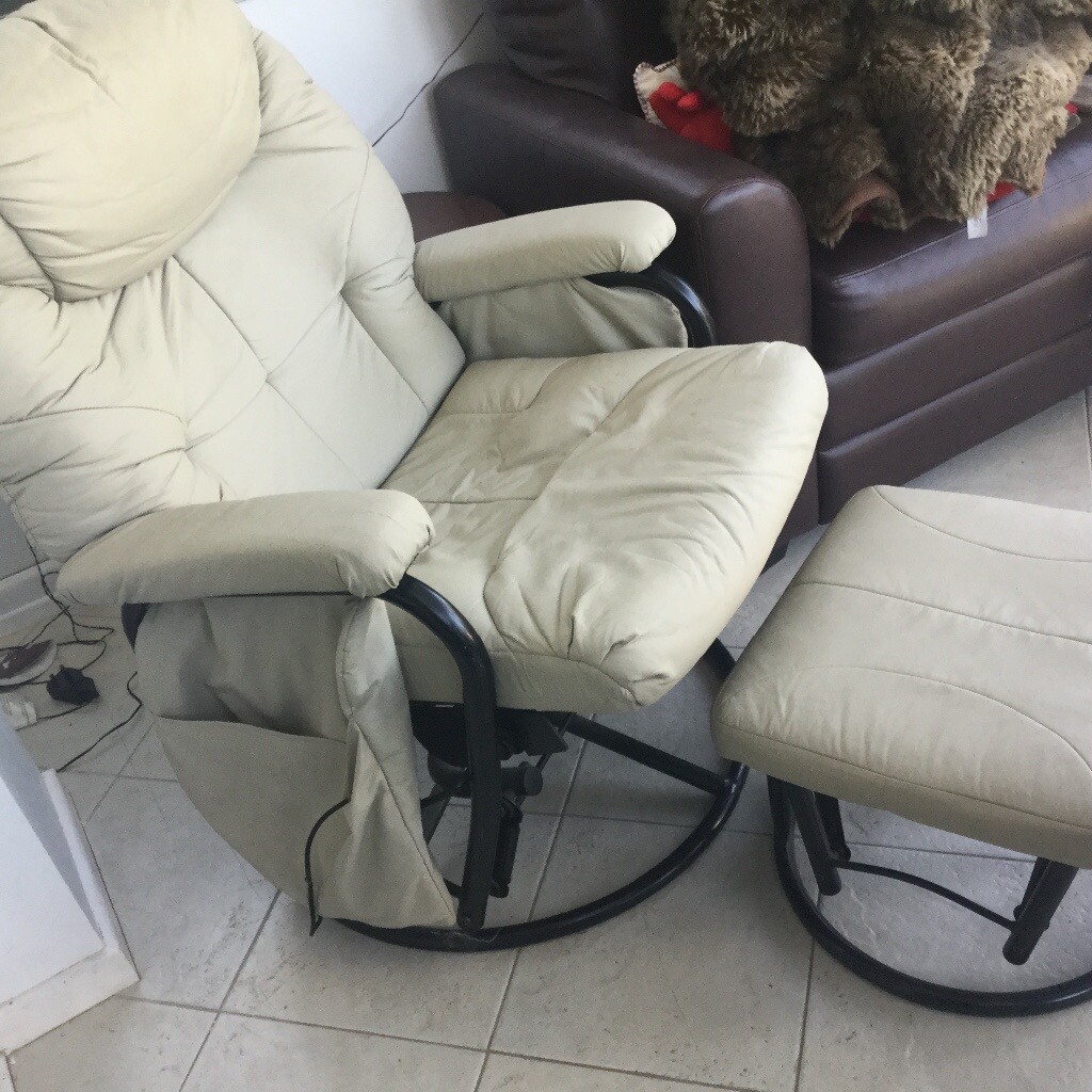Massage Chair And Footstool Cream Faux Leather In Seaton Sluice
