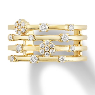 14K Yellow Gold Round Lab Grown Diamond Composite Ring Size 7 for Women