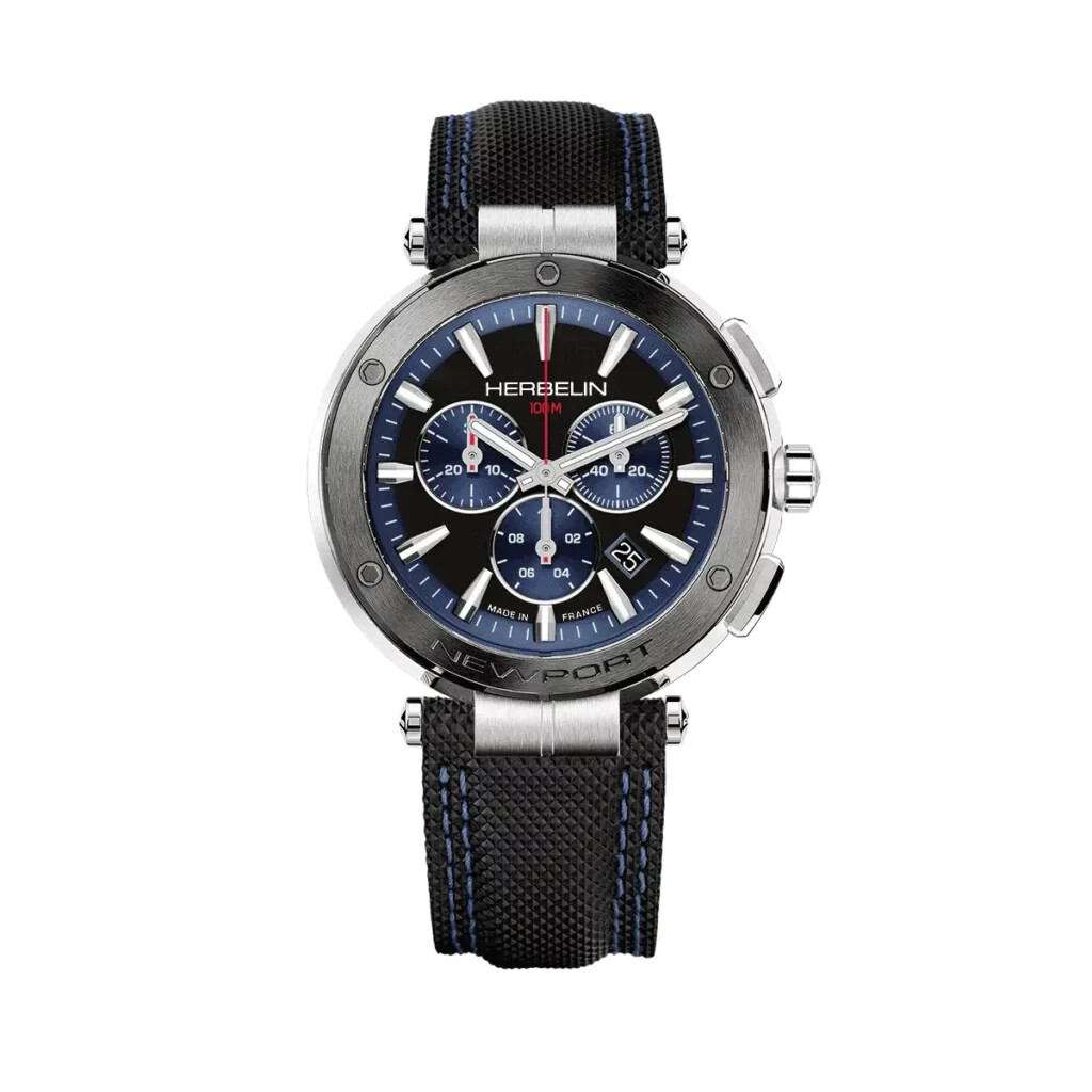 【新品】NEWPORT CHRONO 37688AG65 Michel Herbelin Newport 37688AG65 Mens Leather Strap Black