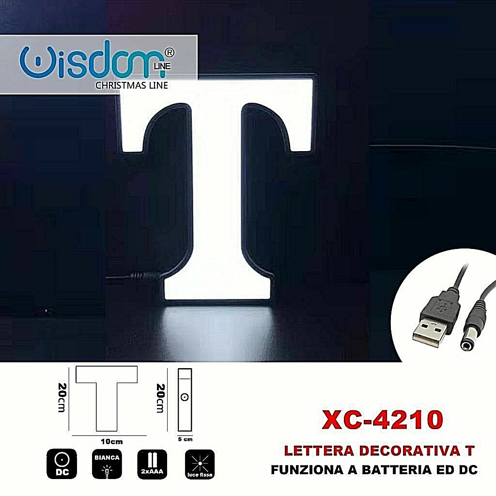 Luce Led Lettera Luminosa Decorativa Alfabeto T Bianca Batteria o Dc XC-4210 wis