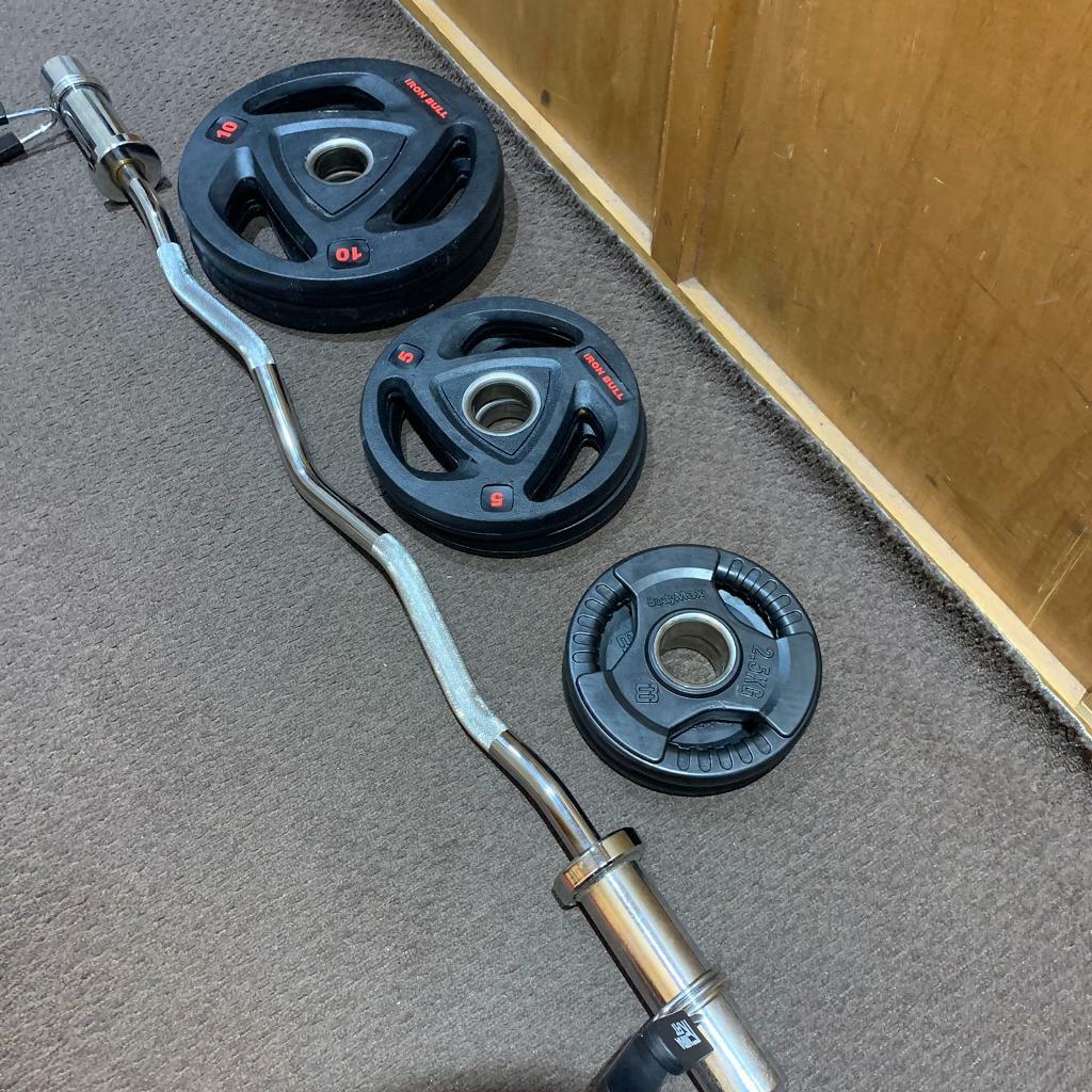 Olympic Weights & Solid Ez Curl Bar. Good Condition in Great Barr