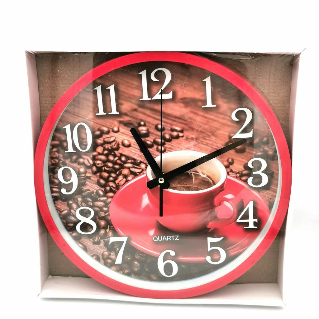 Orologio Da Parete Tondo Quarzo Muro Tazzina Caffe' Rossa Dimensioni 30cm sus