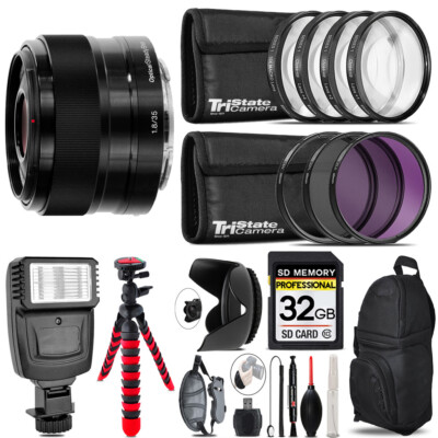 Sony E 35mm f/1.8 OSS Lens + Flash +Tripod & More- 32GB Accessory Kit
