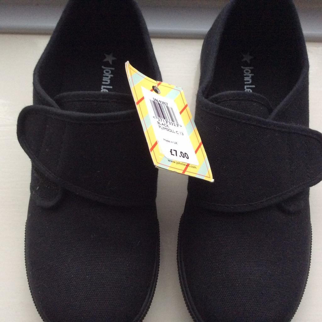 2 pairs BLACK BRAND NEW Velcro PLIMSOLES size 13 JOHN LEWIS / TESCO