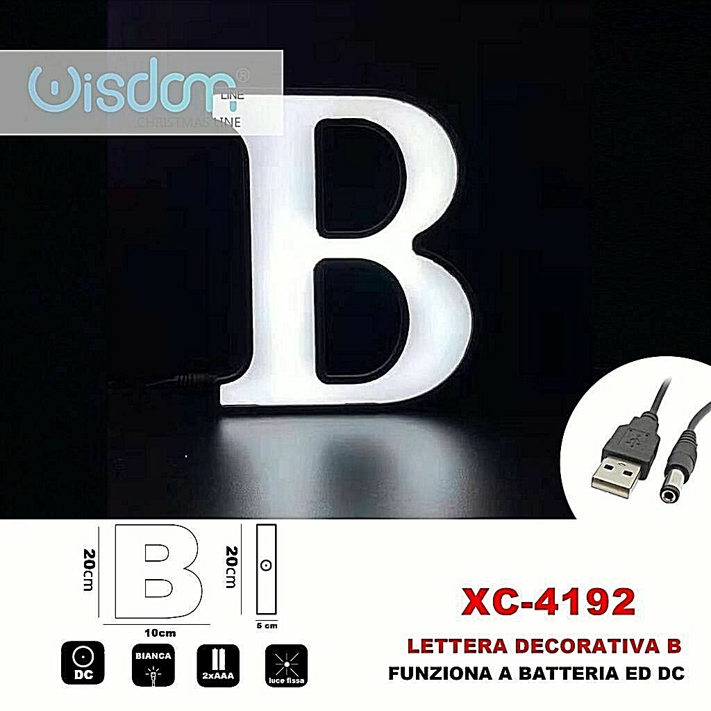 Luce Led Lettera Luminosa Decorativa Alfabeto B Bianca Batteria o Dc XC-4192 wis
