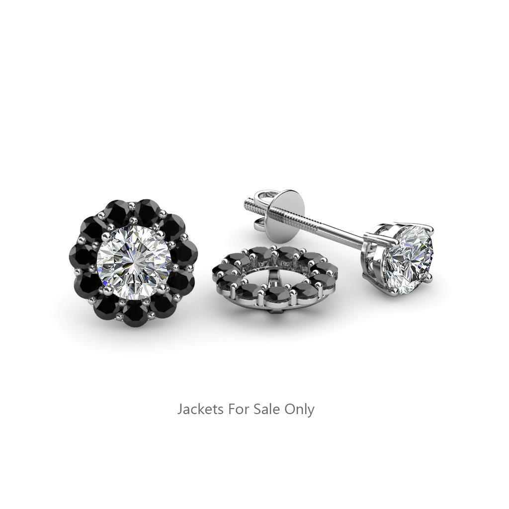 Pre-owned Trijewels Black Diamond Halo Jacket For Stud Earrings 1/2 Ctw In 14k Gold Jp: 56582