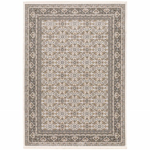 Устойчивый к пятнам коврик Oriental Power Loom размером 5 X 8 Дюймов цвета слоновой Кости и серого цвета с бахромой