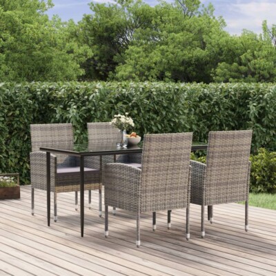 vidaXL 5 Piece Garden Dining Set with Cushions Anthracite Poly Rattan
