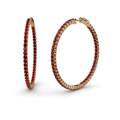 Pre-owned Trijewels Red Garnet 2 5/8ctw Common Prong Inside-out Hoop Earrings 14k Rose Gold Jp:37600