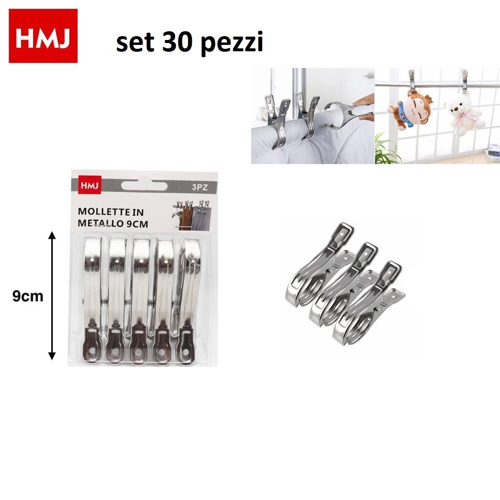 Set 30 Pezzi Pinze Mollette In Metallo 9cm Colorate Bucato hmj