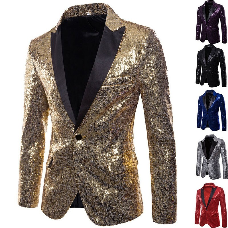 Mens Bling Sequins Tuxedo Suit One Button Party Coat Blazer Gentleman Jacket
