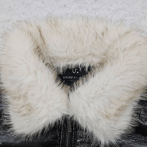 Pre-owned Unreal Fur Wet Look Aviator Black Jacket Fashion Club Womens Small In Multicolor