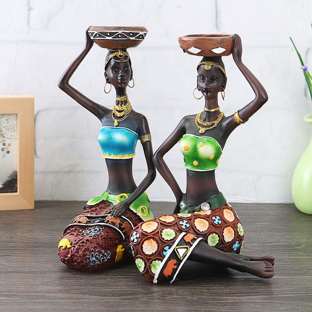 2 Very Beautiful Ornaments Figurine Craft Candlestick African Women