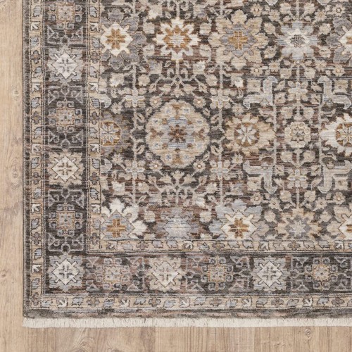 Устойчивый к пятнам коврик Oriental Power Loom размером 6 X 9 Дюймов серого цвета и цвета слоновой Кости с бахромой