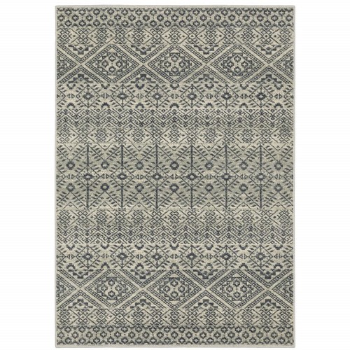 Устойчивый к пятнам коврик с геометрическим рисунком Power Loom размером 8 X 10 дюймов, синий и Бежевый