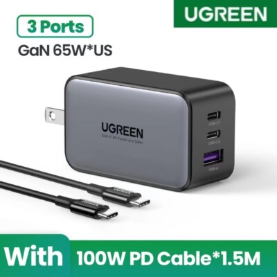 UGREEN 65W GaN Fast Charger Quick Charge 4.0 3.0 USB C PD USB Charger For iPhone