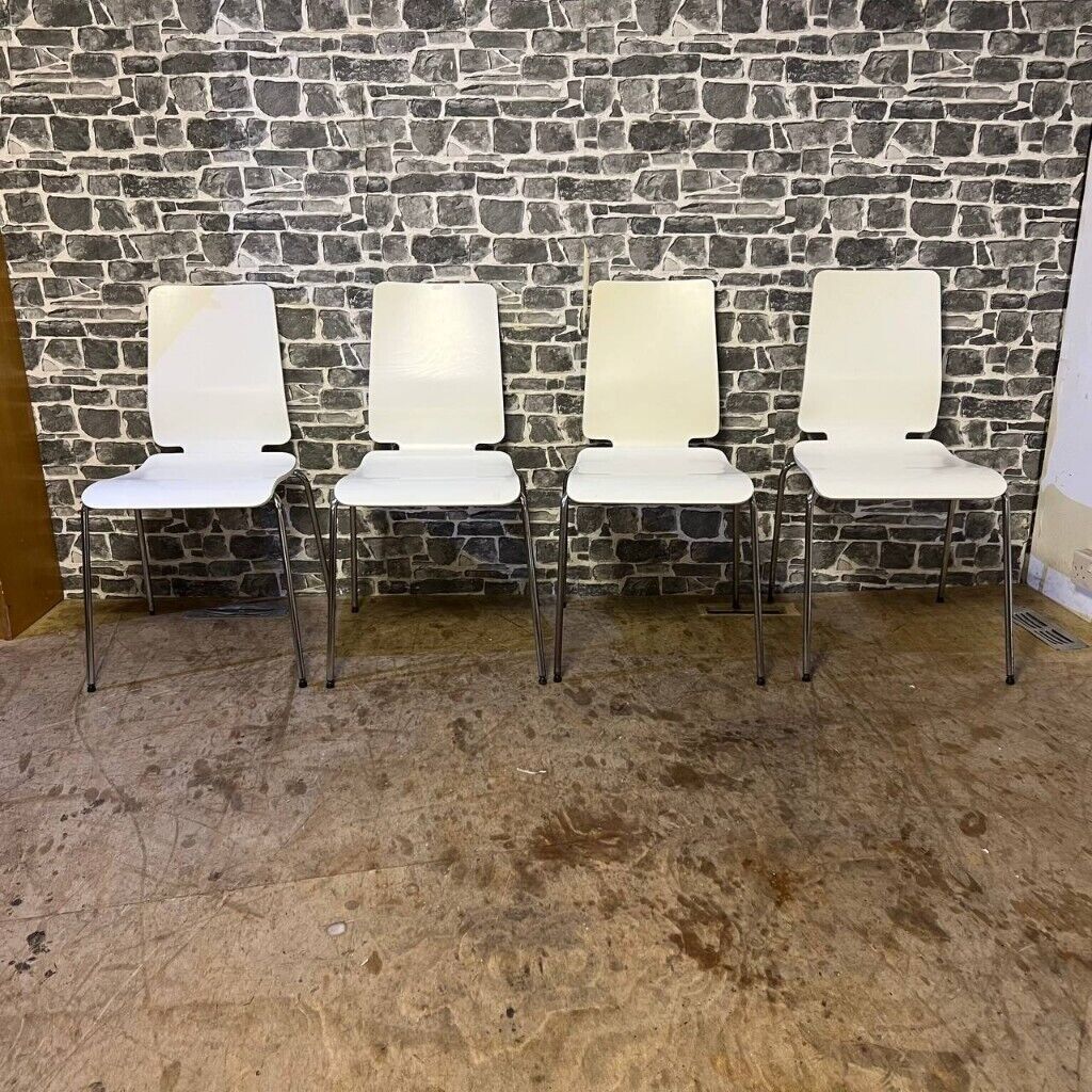 IKEA GILBERT Stacking Dining Chair White Chrome Legs Set of 4 in